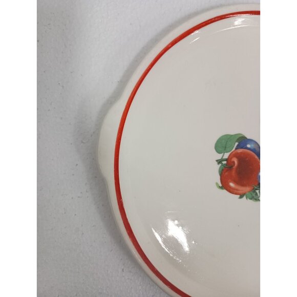 VTG Harker Pottery White Red Fruit Pattern Cake Plate Platter With Handles 10" - Picture 4 of 6